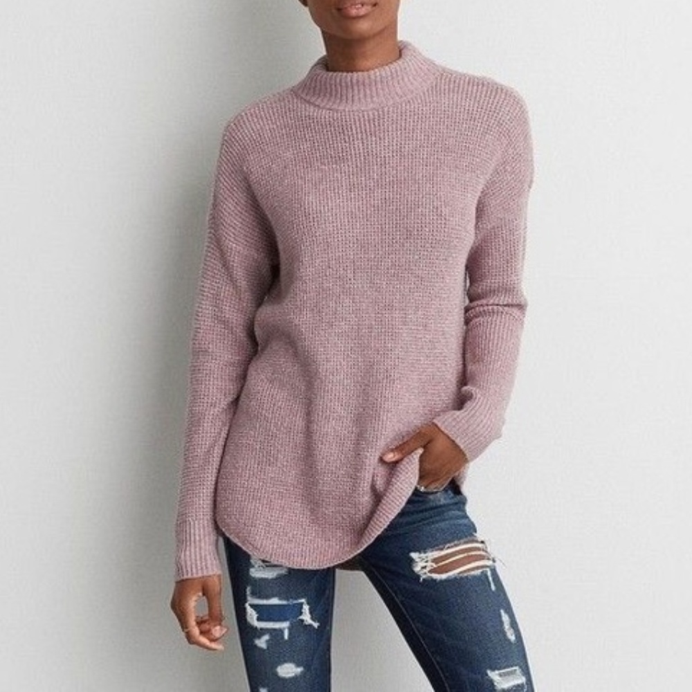 American Eagle Pink Knit Mock Neck Sweater Medium